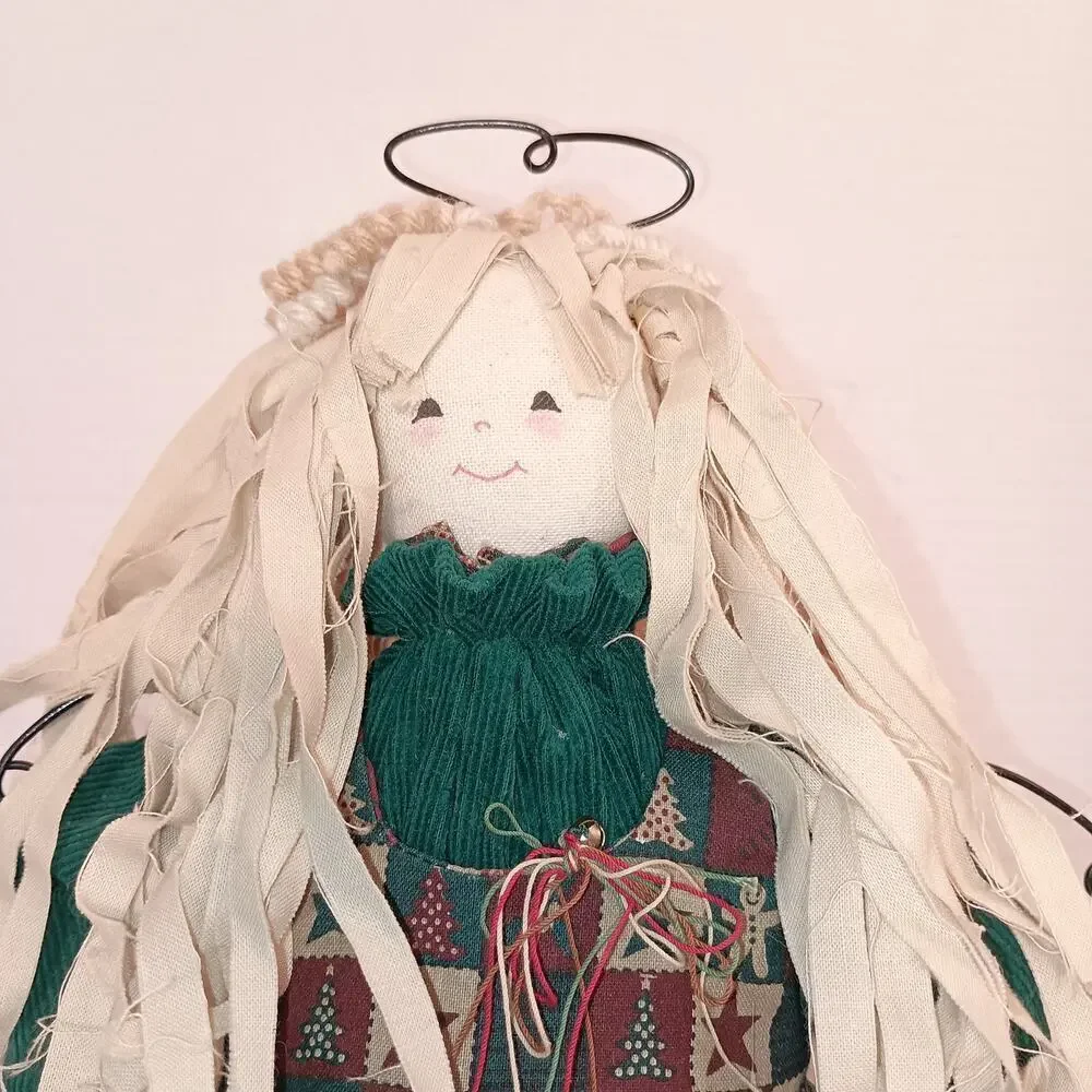 Vintage Angel Tree Topper, Rag Doll, Christmas Dress, Country Theme Size 16
